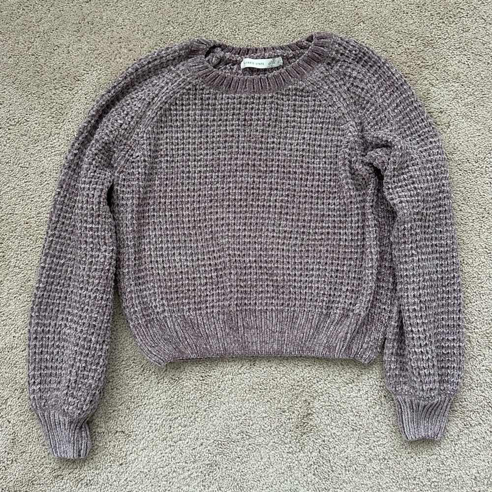 Altar'd State Purple Crew Neck Sweater with Textured Knit